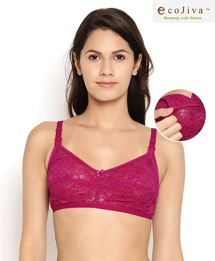 Bella Mama Anti Bacterial Laced Nursing Bra - Dark Pink