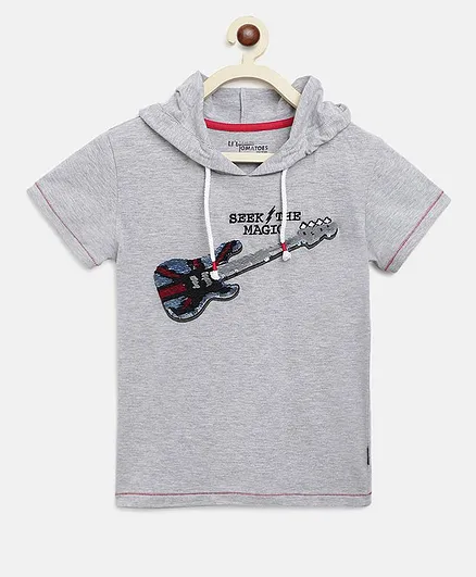 Li'L Tomatoes Half Sleeves Sequined Guitar Hoodie - Grey