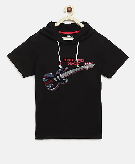Li'L Tomatoes Half Sleeves Sequined Guitar Hoodie - Black