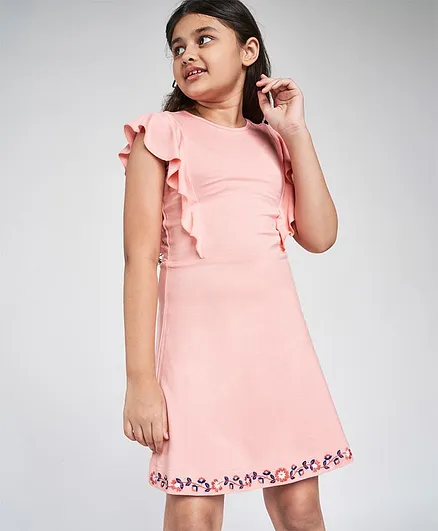 Global Desi Girl Short Sleeves Floral Design Dress - Pink