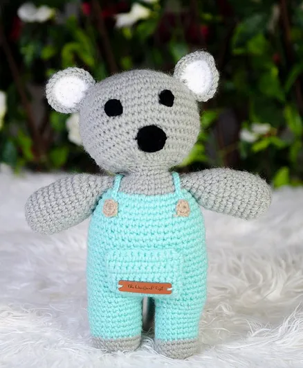 The Original Knit Teddy Crochet Soft Toy Blue Grey - Height 29 cm