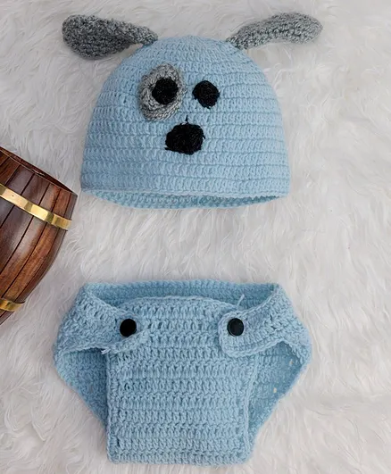 The Original Knit Puppy Cap & Diaper Cover Handmade Crochet Photography Prop - Blue