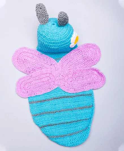 The Original Knit Butterfly Cap & Diaper Cover Handmade Crochet Photography Prop - Blue