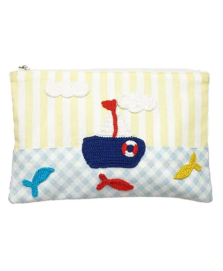 Happy Threads Cotton Pouch with Hand Made Boat Crochet - Multicolor