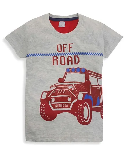 Niomoda Half Sleeves T-Shirt Text And Car Print - Grey