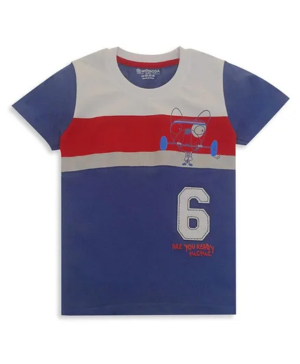 Niomoda Half Sleeves T-Shirt Text Print - Blue