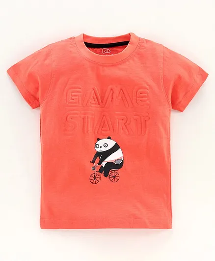 Little Darling Half Sleeves Tee Panda Print - Orange