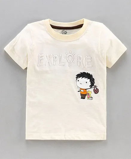 Little Darlings Half Sleeves Tee Explore Embossed Print - Cream