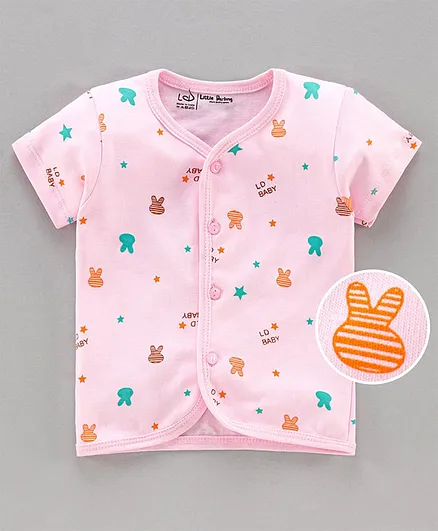 Little Darlings Half Sleeves Vest Bunny Print - Pink