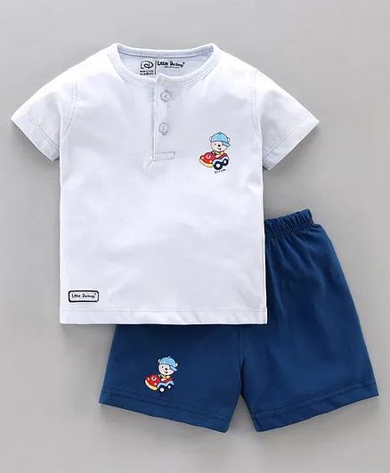 Little Darling Half Sleeves Tee with Shorts Teddy Print - White