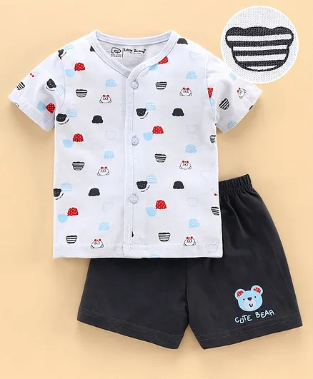 Little Darlings Half Sleeves Tee with Shorts Teddy Print - Blue
