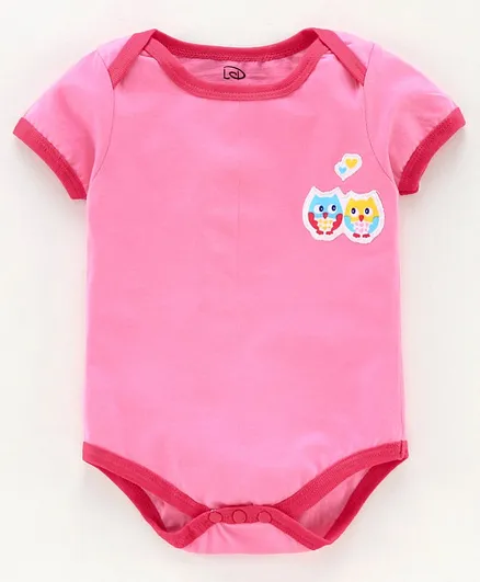 Little Darling Short Sleeves Onesie Owl Embroidery - Pink