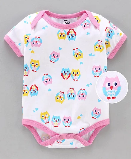 Little Darling Short Sleeves Onesie Owl Print - White