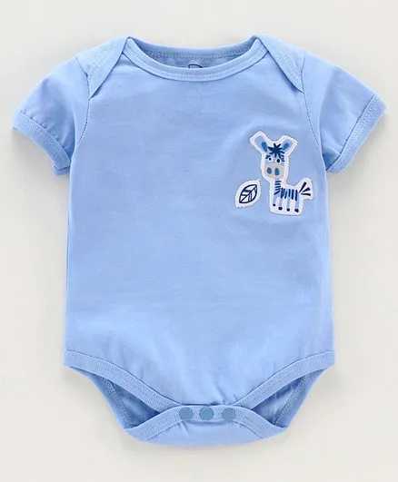 Little Darling Short Sleeves Onesie Zebra Embroidery - Blue
