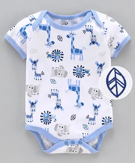 Little Darling Short Sleeves Onesie Animal Print - White