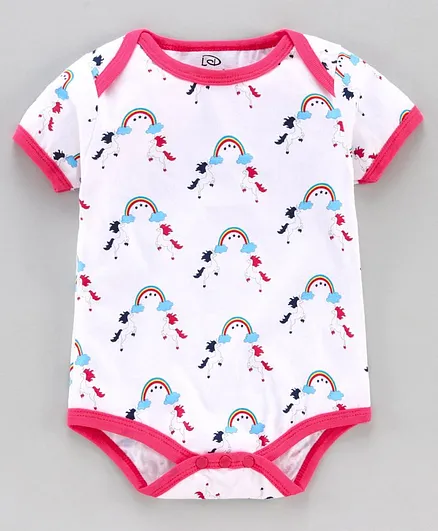 Little Darling Short Sleeves Onesie Unicorn Print - White