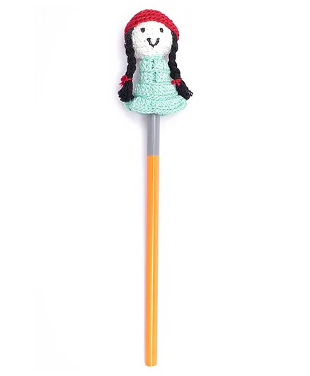Happy Threads Pencil with Hand Crafted Doll Shaped Crochet Topper - Blue