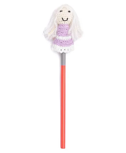 Happy Threads Pencil with Hand Crafted Doll Shaped Crochet Topper - Red