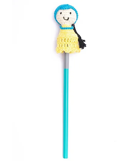 Happy Threads Pencil with Hand Crafted Doll Shaped Crochet Topper - Blue