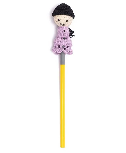 Happy Threads Pencil with Hand Crafted Doll Shaped Crochet Topper - Yellow