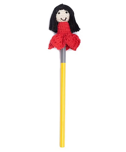 Happy Threads Pencil with Hand Crafted Doll Shaped Crochet Topper - Yellow