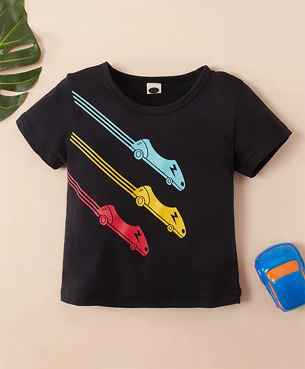Kookie Kids Half Sleeves Tee Cars Print - Black