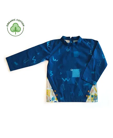 Miko Lolo Organic Cotton Full Sleeves Abstract Printed Tee - Blue