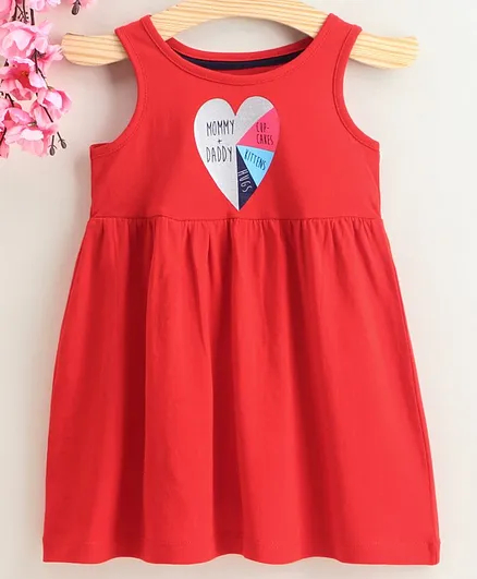 Babyhug Sleeveless Round Neck Frock - Red