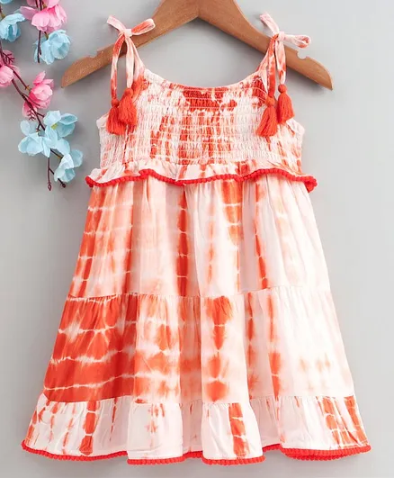 Babyhug Singlet Sleeves Tie Dyed Frock - Orange