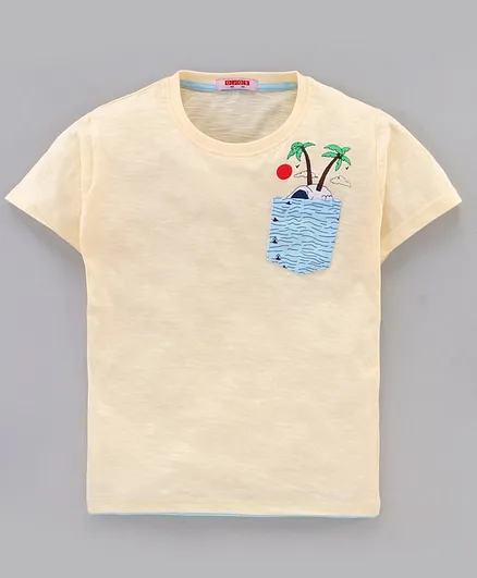 Ojos Half Sleeves Tee Beach Print - Light Yellow