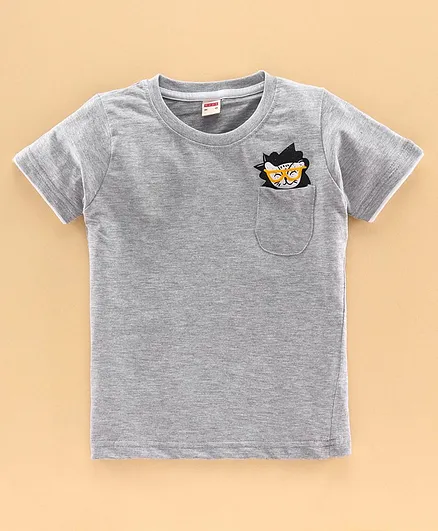 Ojos Half Sleeves Tee Animal Print - Grey