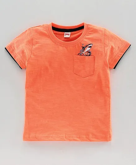 Ojos Half Sleeves Tee Shark Print - Orange
