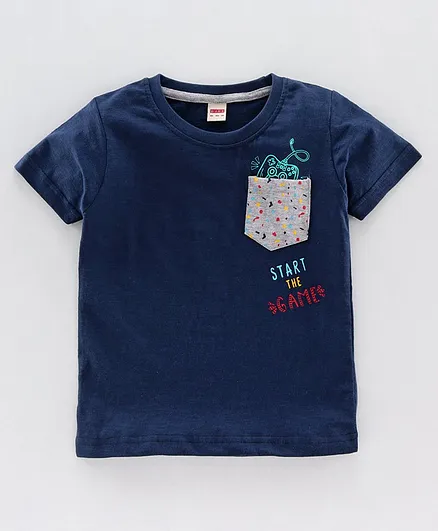 Ojos Half Sleeves Tee Text Print - Blue