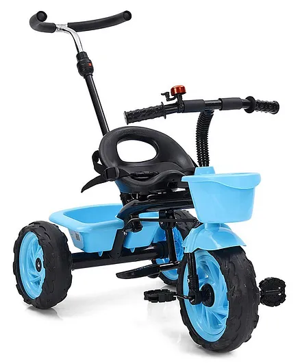 Tricycle with Push Handle & Storage Baskets - Blue Black