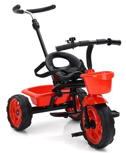 Tricycle with Push Handle & Storage Baskets - Red Black