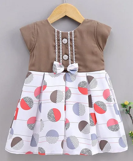 Rassha Short Sleeves Dots Print Dress - Peach