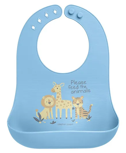 Stephen Joseph Silicone Bib Animal Print - Blue