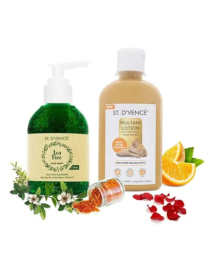 St. D’vencé Tea Tree Oil Face Wash & Multani Mitti Face Pack Combo - 150 ml, 275 ml