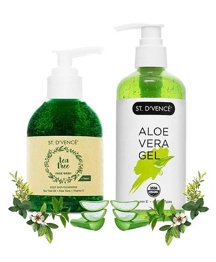 St. D’vencé Tea Tree Oil Face Wash and Organic Aloe Vera Gel Combo - 150 ml, 300 ml