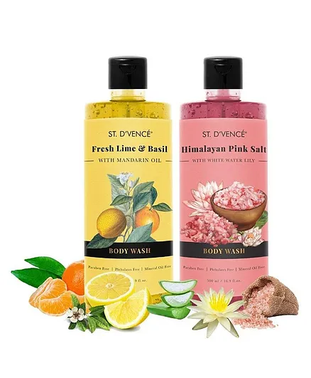 St. D'vence Lime Body Wash and Himalayan Pink Salt Body Wash Combo - 500 ml Each
