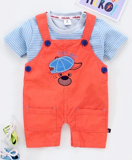 Little Folks Half sleeves Rompers Cap Patch - Red