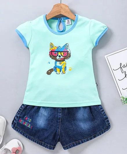 Little Folks Half Sleeves Top & Bottomwear - Green