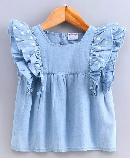 Bloom Up Short Sleeves Frock Floral Print - Blue