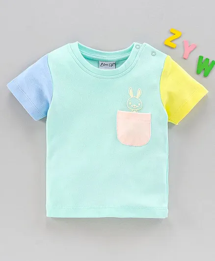 Bloom Up Half Sleeves Tee Bunny Print - Blue