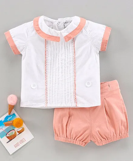 Bloom Up Half Sleeves Tee and Shorts Set - Peach