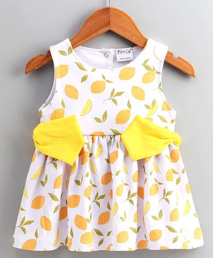 Bloom Up Sleeveless Frock Fruit Print - White