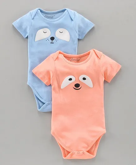Bloom up Half Sleeves Onesie Pack of 2 - Pink Blue