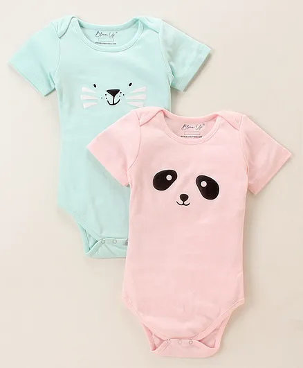 Bloom up Half Sleeves Onesie Pack of 2 - Green Yellow