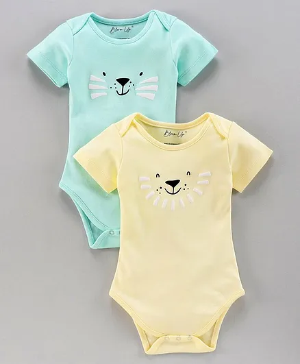 Bloom up Half Sleeves Onesie Pack of 2 - Green Yellow