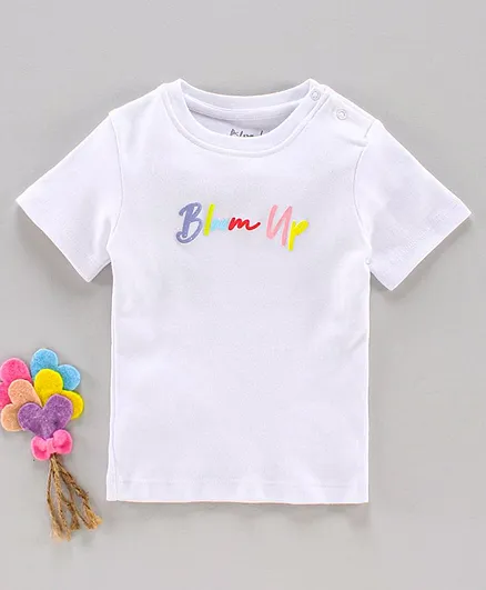 Bloom Up Half Sleeves Tee Text Print - White
